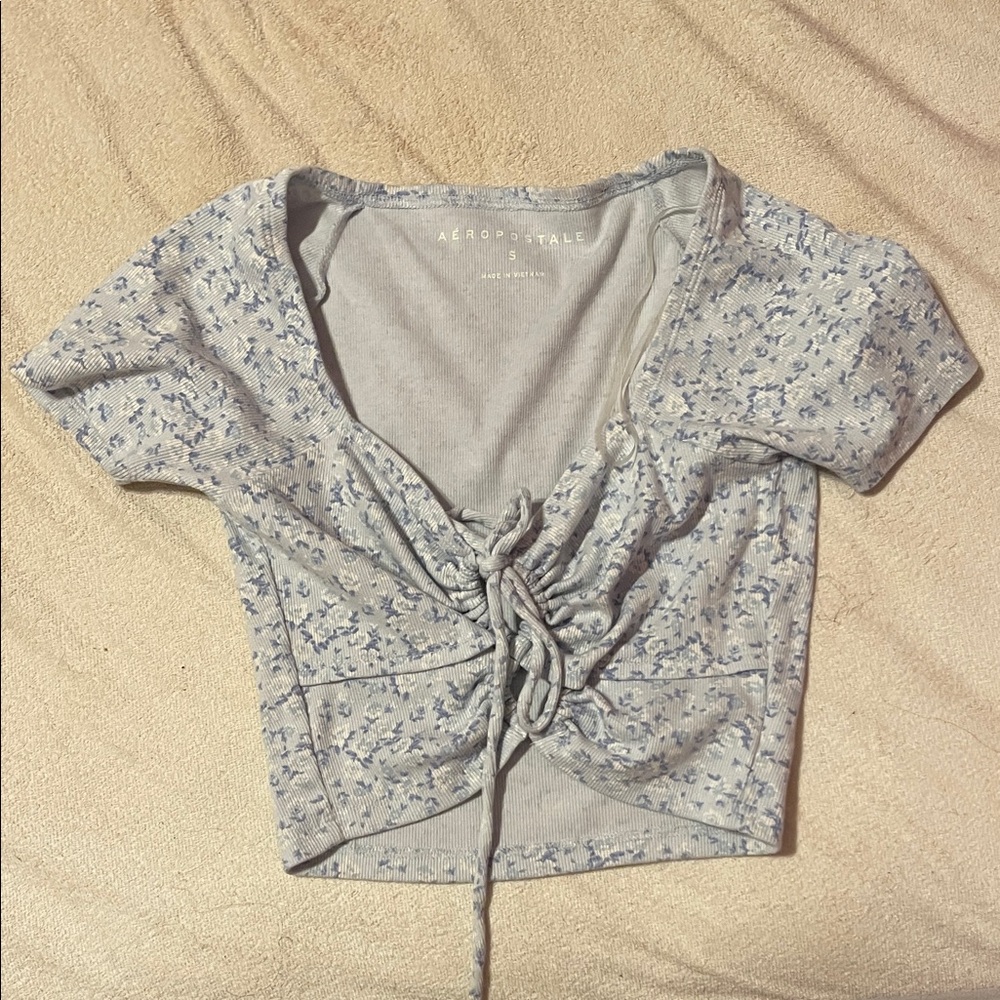 Aeropostale Light Blue Floral Crop Top